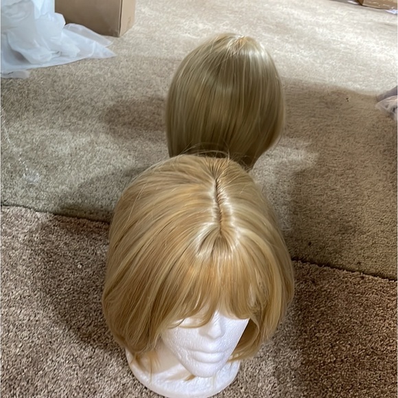 NWT 12” golden blonde w strawberry blonde highlights bangs bob straight wig chin - Picture 13 of 16